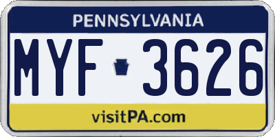 PA license plate MYF3626