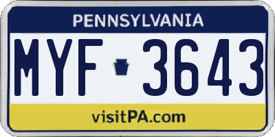 PA license plate MYF3643