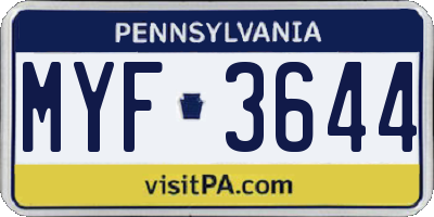 PA license plate MYF3644