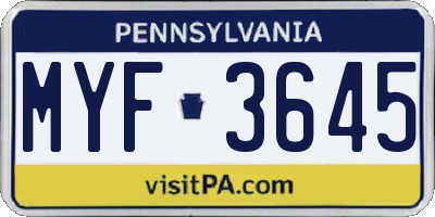 PA license plate MYF3645