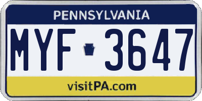 PA license plate MYF3647