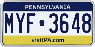 PA license plate MYF3648
