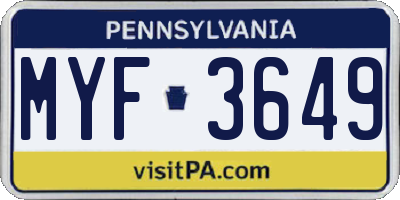 PA license plate MYF3649