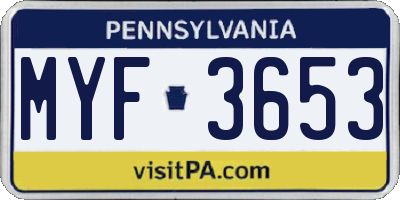 PA license plate MYF3653