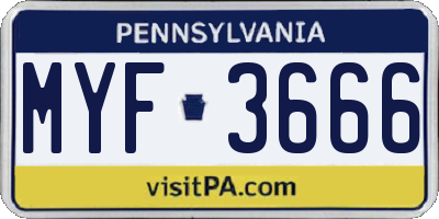 PA license plate MYF3666