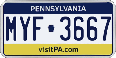 PA license plate MYF3667