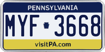 PA license plate MYF3668