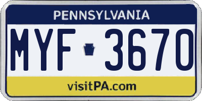 PA license plate MYF3670