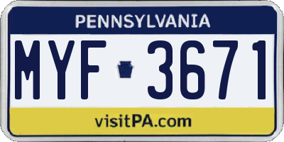 PA license plate MYF3671