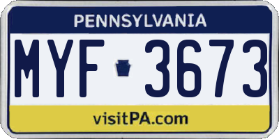 PA license plate MYF3673