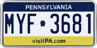 PA license plate MYF3681