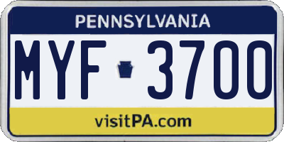 PA license plate MYF3700