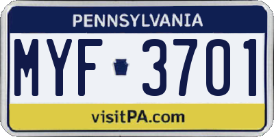 PA license plate MYF3701