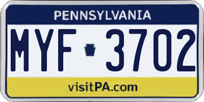 PA license plate MYF3702
