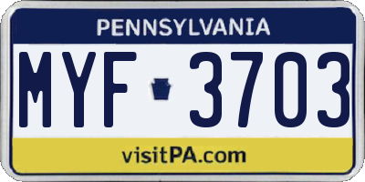 PA license plate MYF3703