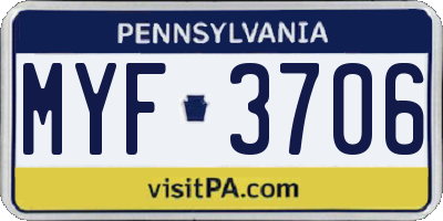 PA license plate MYF3706