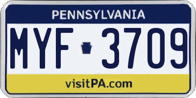 PA license plate MYF3709