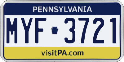 PA license plate MYF3721