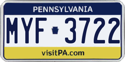 PA license plate MYF3722