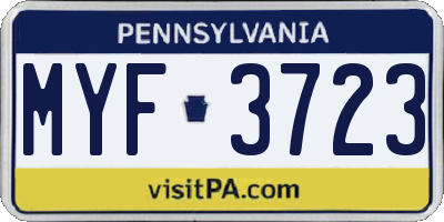 PA license plate MYF3723