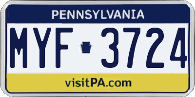PA license plate MYF3724