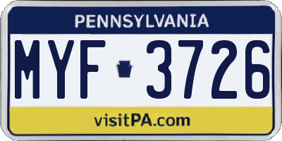 PA license plate MYF3726