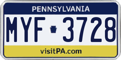 PA license plate MYF3728