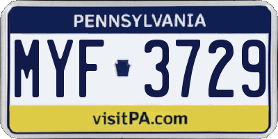 PA license plate MYF3729