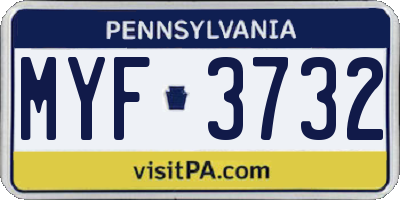 PA license plate MYF3732