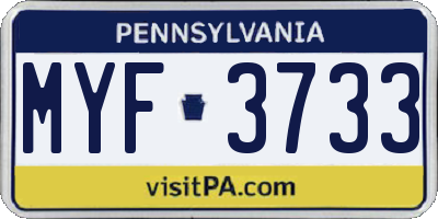 PA license plate MYF3733