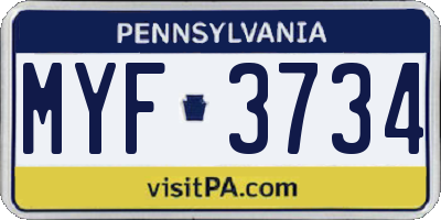 PA license plate MYF3734
