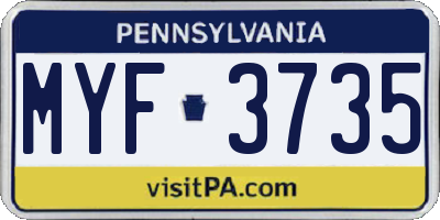 PA license plate MYF3735