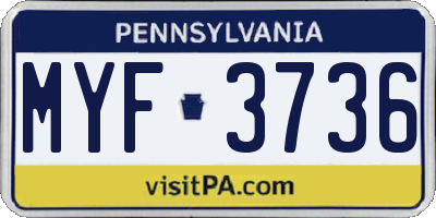PA license plate MYF3736