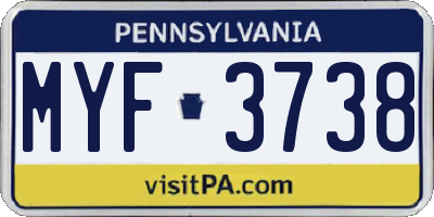 PA license plate MYF3738