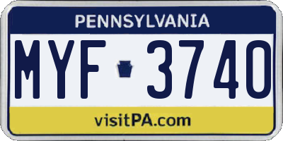PA license plate MYF3740