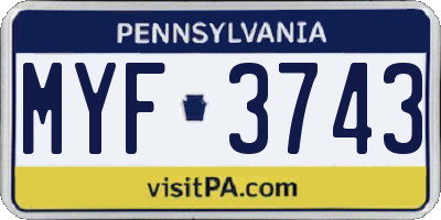 PA license plate MYF3743