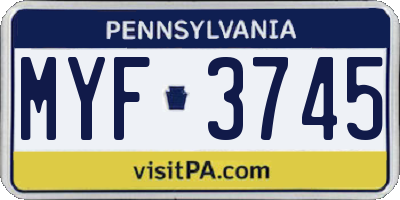 PA license plate MYF3745