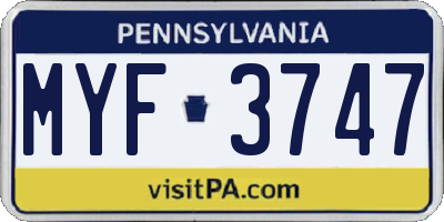 PA license plate MYF3747