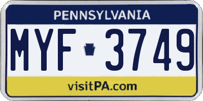 PA license plate MYF3749