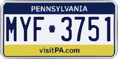 PA license plate MYF3751