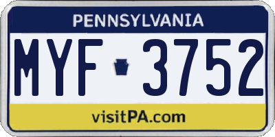 PA license plate MYF3752