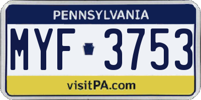 PA license plate MYF3753