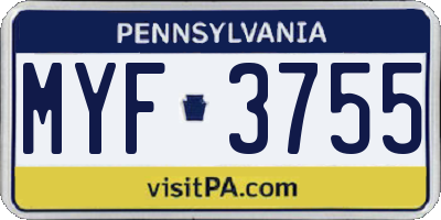 PA license plate MYF3755