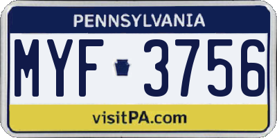 PA license plate MYF3756