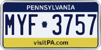 PA license plate MYF3757