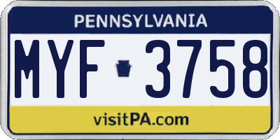 PA license plate MYF3758