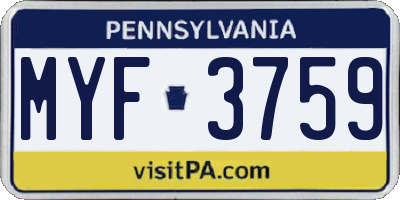 PA license plate MYF3759