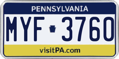 PA license plate MYF3760