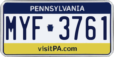 PA license plate MYF3761