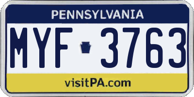 PA license plate MYF3763